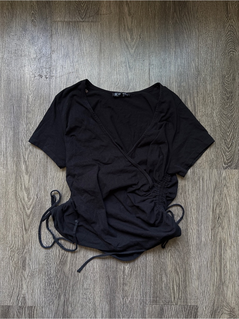 Black Tie Side T-Shirt Top | Wrap Detail | L